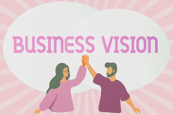 Konzeptionelle Bildunterschrift Business Vision. Konzept bedeutet Beschreibung dessen, was eine Organisation erreichen möchte Glückliche Kollegen Illustration Giving High Fives To Other. — Stockfoto