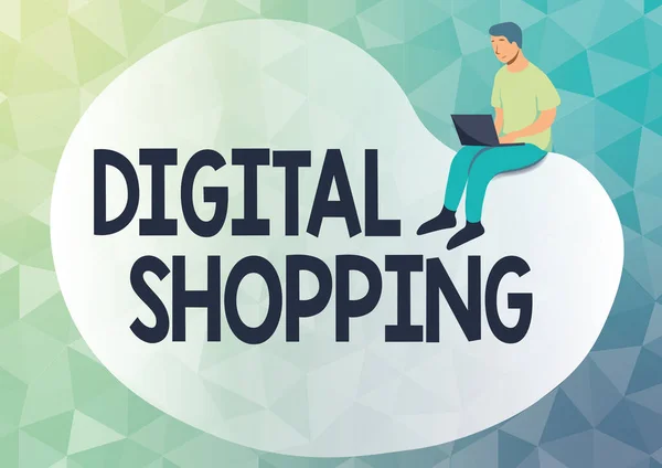 Inspiratie met uithangbord Digital Shopping. Business overview act van de aankoop van producten of diensten via het internet Abstracte verspreiding van boodschap Online, Global Connectivity Concepts — Stockfoto