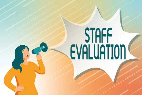 Conceptual caption Staff Evaluation. Concept meaning assessment and review of a worker s is job performance Modern Data Processing Methods, Typing And Editing Online Articles — Stock Photo, Image