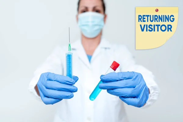 Σήμα κειμένου που δείχνει τον Επισκέπτη που επιστρέφει. Internet Concept όταν κάποιος επιστρέφει στην ιστοσελίδα σας πολλές φορές Προετοιμασία Ιατρικού Εμβολίου Παρουσιάζοντας Νέα Σύνθεση Ιατρικής — Φωτογραφία Αρχείου