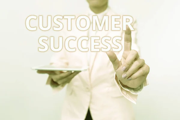 Handskrift tecken Customer Success. Begreppet innebär att kunder uppnå önskade resultat när du använder din produkt Presentera nya teknik Idéer Diskutera tekniska förbättringar — Stockfoto