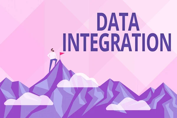 El yazısı işareti: Veri Entegrasyonu. İş fikri, farklı kaynaklarda bulunan verilerin birleştirilmesini, soyut Ulaşım ve Ulaşım Hedefleri, Sıkı Çalışma Konseptlerinin Sonuçları — Stok fotoğraf