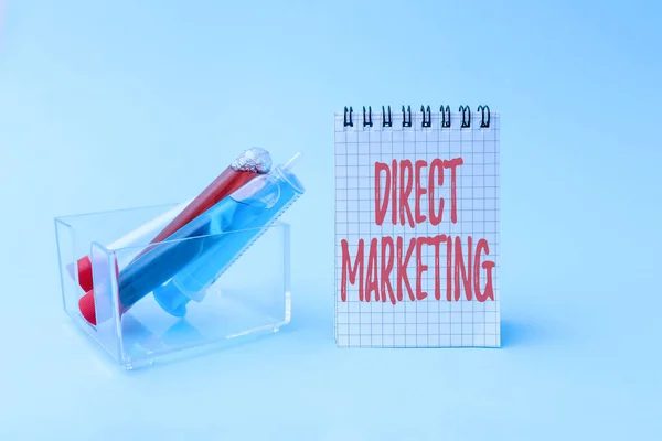 Writing displaying text Direct Marketing. Word Written on business of selling products directly to the public Writing Important Medical Notes Laboratory Testing Of New Virus Medicine — Stock Photo, Image