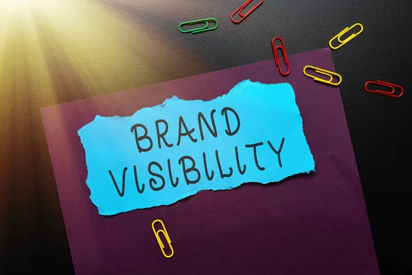 Sign displaying Brand Visibility. Business approach frequency at which showing see your brand in search results Thinking New Bright Ideas Renewing Creativity And Inspiration — Stock Photo, Image