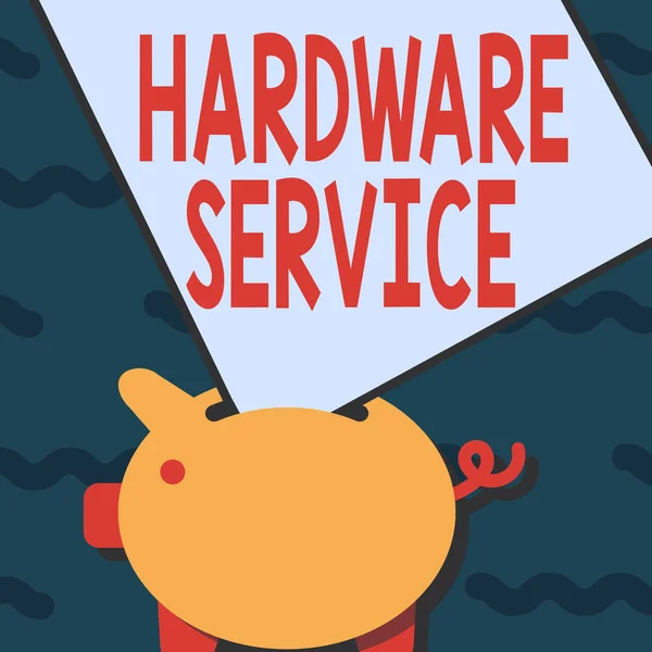 Conceptuele ondertiteling Hardware Service. Business showcase act van het ondersteunen en onderhouden van computer hardware Piggy Bank Tekenen met grote vel papier vast in het gat. — Stockfoto