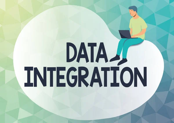 Inspirace se znaménkem Integrace dat. Přehled podnikání zahrnuje kombinování dat z různých zdrojů Abstraktní šíření zpráv online, globální koncepce připojení — Stock fotografie