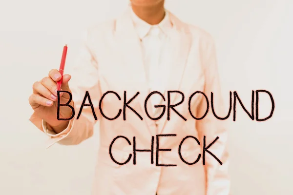 Conceptual caption Background Check. Business approach investigation into a person s is origins and previous history Presenting New Plans And Ideas Demonstrating Planning Process — Stock Photo, Image