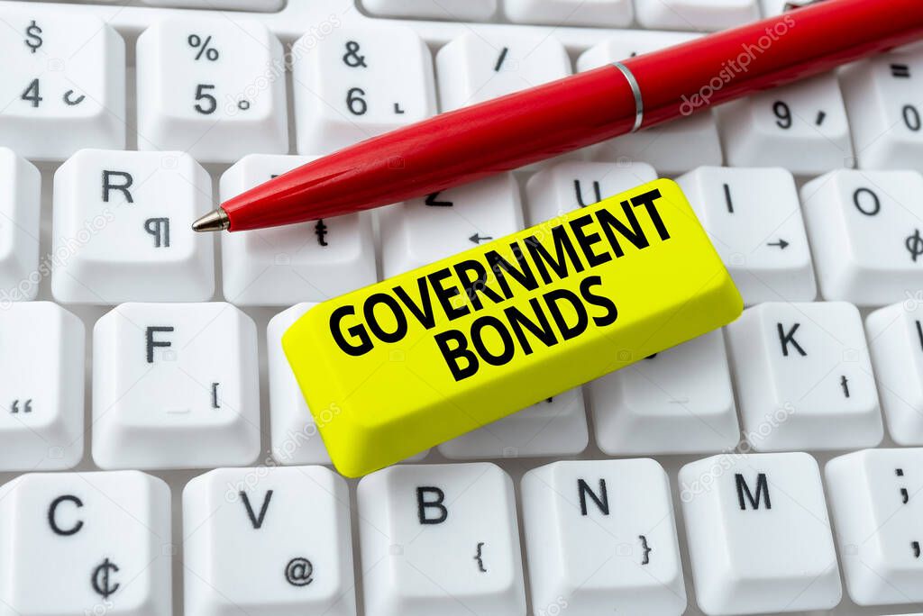 Inspiration showing sign Government Bonds. Business approach debt security issued by a government to support spending Creating New Programming Guidebook, Typing Program Source Codes