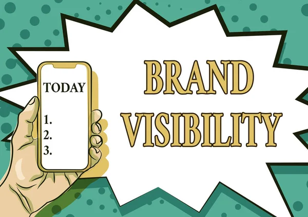 Текст, показывающий вдохновение Brand Visibility. Частота отображения бизнес-концепции вашего бренда в результатах поиска, отображение важной информации, представление объявлений на смартфоне — стоковое фото