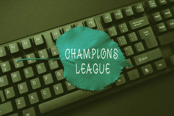 Didascalia concettuale Champions League. Word Scritto su Concorso annuale di calcio da ogni paese in Europa Abstract Registrazione Lista di Articoli Negozio Online, Modifica Dati Internet Aggiornati — Foto Stock