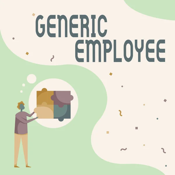 Conceptual display Generic Employee. Business approach one employed by another usually for wages or salary Man Drawing Standing Fitting Four Jigsaw Puzzle Pieces. — Stock Photo, Image