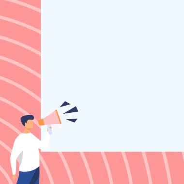 Megafonla Konuşan İşadamı Yeni Harika Duyurular Yapıyor. Bullhorn 'da Çizim Konuşan Adam Son Reklamlar Yapıyor.