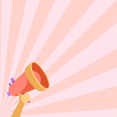 Sağ El Tutma Megafonu 'nun Yüksek Sesli Harika Duyurusu. El Çizimi Bir Megafon Kullanarak Güçlü Yeni Büyük Reklamlar Yapıyor.