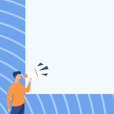 Megafonla Konuşan İşadamı Yeni Harika Duyurular Yapıyor. Bullhorn 'da Çizim Konuşan Adam Son Reklamlar Yapıyor.