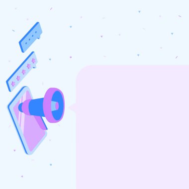 Megafonla Tablet Çizimi Bir Sohbet Kutusuna Yeni Bir Duyuru Yapıyor. Mesajla Gök Gürültüsü Çıkarmayı da içeren Mobil Aygıt Çizimi .