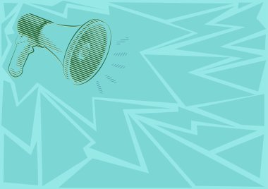 Gürültülü bir megafon hoparlörünün yeni duyurular yaptığı görüntüsü. Çizgi Çizen Megafon Yapımcılık Son Reklamlar. Yükseltici Çizimi Geç Yayın Gösterimi.