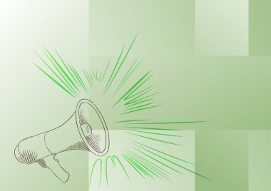 Gürültülü bir megafon hoparlörünün yeni duyurular yaptığı görüntüsü. Çizgi Çizen Megafon Yapımcılık Son Reklamlar. Yükseltici Çizimi Geç Yayın Gösterimi.