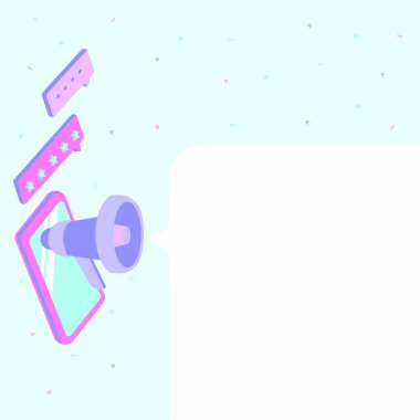 Megafonla Tablet Çizimi Bir Sohbet Kutusuna Yeni Bir Duyuru Yapıyor. Mesajla Gök Gürültüsü Çıkarmayı da içeren Mobil Aygıt Çizimi .