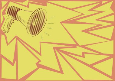 Gürültülü bir megafon hoparlörünün yeni duyurular yaptığı görüntüsü. Çizgi Çizen Megafon Yapımcılık Son Reklamlar. Yükseltici Çizimi Geç Yayın Gösterimi.