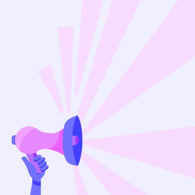 El ele tutuşmanın resmedildiği megafon ve güneş ışınları yeni bir duyuru yapıyor. Avuç içi çizimi Bullhorn Üretim kirişleri Yeni Reklam Veriyor.