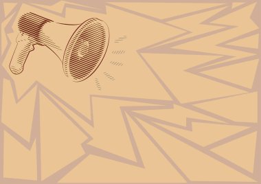 Gürültülü bir megafon hoparlörünün yeni duyurular yaptığı görüntüsü. Çizgi Çizen Megafon Yapımcılık Son Reklamlar. Yükseltici Çizimi Geç Yayın Gösterimi.