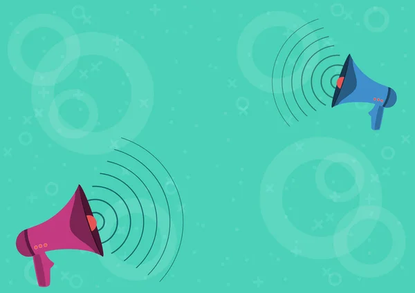 Ζευγάρι Megaphones Σχέδιο Παραγωγή ηχητικών κυμάτων Κάνοντας Νέα Ανακοίνωση. Bullhorns σχέδιο κάνοντας διαμόρφωση συχνότητας Προώθηση όψιμης διαφήμισης. — Διανυσματικό Αρχείο