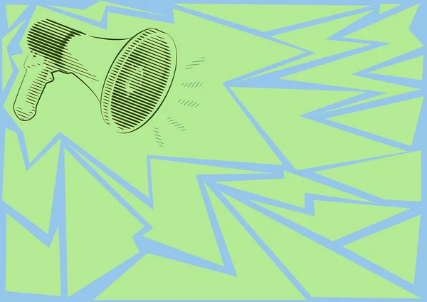 Ilustración de un altavoz megáfono fuerte haciendo nuevos anuncios. Línea de Dibujo Bullhorn Producción de Anuncio Reciente. Boceto del amplificador que muestra difusión tardía. — Archivo Imágenes Vectoriales