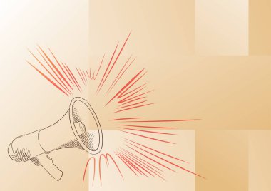 Gürültülü bir megafon hoparlörünün yeni duyurular yaptığı görüntüsü. Çizgi Çizen Megafon Yapımcılık Son Reklamlar. Yükseltici Çizimi Geç Yayın Gösterimi.