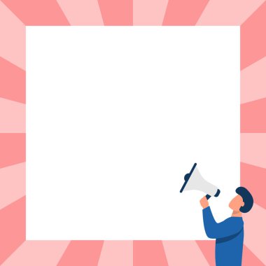 Adam megafonla konuşuyor. Yeni bir duyuru yapıyor. Boş Duvara bakıyor. Bullhorn 'da Karakter Çizimi Büyük Meydan' a Geç Reklam Yapıyor.