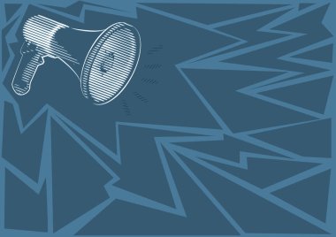 Gürültülü bir megafon hoparlörünün yeni duyurular yaptığı görüntüsü. Çizgi Çizen Megafon Yapımcılık Son Reklamlar. Yükseltici Çizimi Geç Yayın Gösterimi.