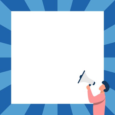 Adam megafonla konuşuyor. Yeni bir duyuru yapıyor. Boş Duvara bakıyor. Bullhorn 'da Karakter Çizimi Büyük Meydan' a Geç Reklam Yapıyor.