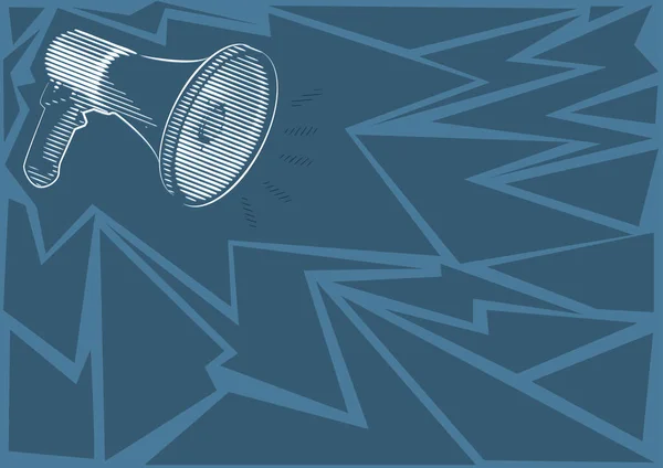 Illustration eines lauten Megaphon-Lautsprechers, der neue Ankündigungen macht. Linienzeichnung Bullhorn Produktion jüngste Werbung. Verstärker-Sketch zeigt späte Ausstrahlung. — Stockvektor