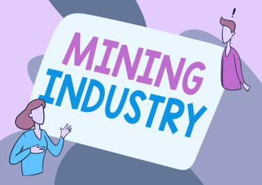 Metin Madenciliği Endüstrisi yazılıyor. Konsept, değerli minerallerin ve jeolojik materyallerin çıkarılması anlamına geliyor. Bayan Illustration İş arkadaşı ile Keşif Sohbeti.