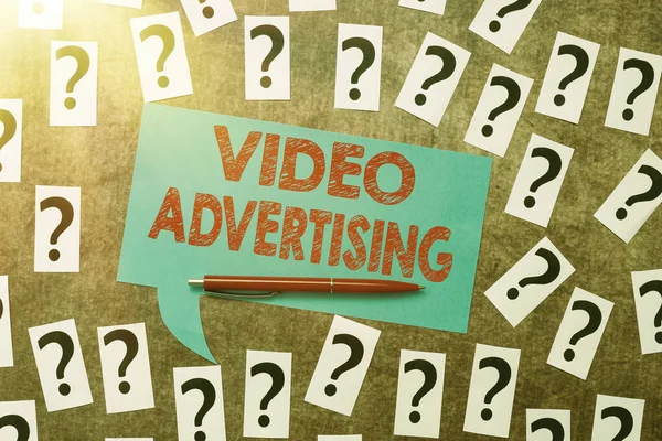 Conceptual caption Video Advertising. Business concept encompasses online display advertisements that have video Questioning Uncertain Thoughts, Discussing Unresolve Problems