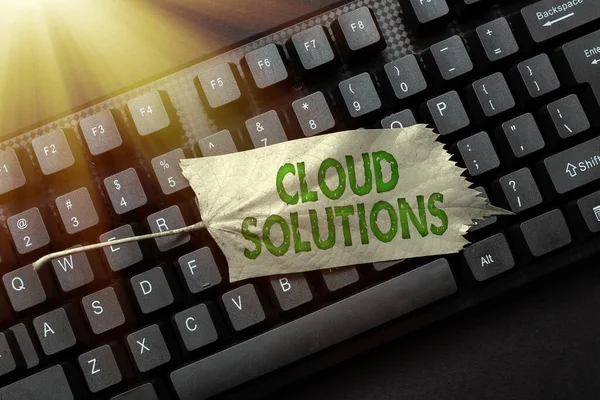 Inspiration showing sign Cloud Solutions. Business idea ondemand services or resources accessed via the internet Retyping Old Worksheet Data, Abstract Typing Online Reservation Lists — Stock Photo, Image