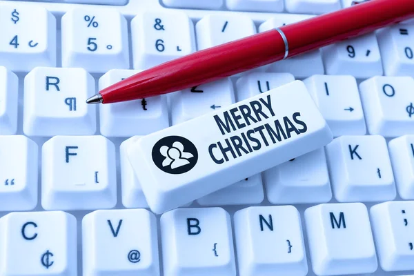 手写签名圣诞快乐。庆祝耶稣基督诞生的商业概念年度传统互联网浏览和在线研究输入你的想法 — 图库照片
