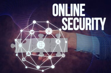 Çevrimiçi Güvenlik için el yazısı metni. Çevrimiçi El Tutma Yapboz Parçası Yeni Geleceğin Teknolojilerinin Kilidini Açan Yapboz Elle Yapboz İşletmelerinin güvenliğini sağlama eylemi.