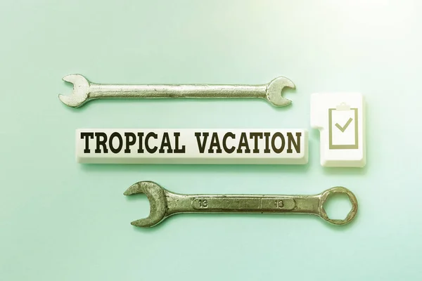 El yazısı, Tropikal Tatil. Ekvatorun her iki tarafında da tatil yapmak için internet gezisi ve Online Araştırma Bakım ve Onarım — Stok fotoğraf
