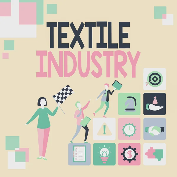 Scrittura visualizzazione del testo Industria tessile. Idea di business produzione e distribuzione di tessuti e abbigliamento di filati Convertire le fantasie in storie dattiloscritte, Registrazione Nuovo Account — Foto Stock