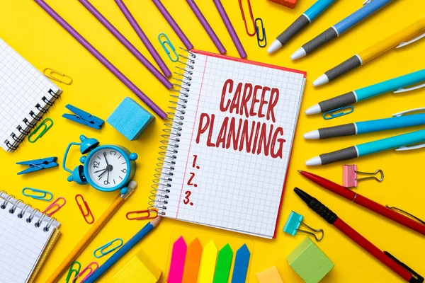 Conceptual caption Career Planning. Conceptual photo individual s is lifelong process of setting up personal career Colorful Idea Presentation Displaying Fresh Thoughts Sending Message — Stock Photo, Image