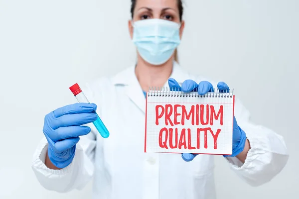 Affichage conceptuel Premium Quality. Concept signifiant quelque chose ou quelqu'un de qualité supérieure Étudier les médicaments nouvellement découverts Analyser la découverte de la médecine — Photo