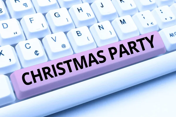 Sign displaying Christmas Party. Concept meaning annual festival commemorating the birth of Jesus Christ Typing Online Network Protocols, Creating New Firewall Program — Stock Photo, Image