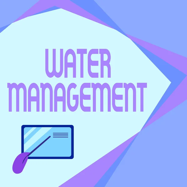 Schriftzug Wassermanagement. Konzeptionelle Foto optimale Nutzung der Wasserressourcen unter definierten Wasserrichtlinien Kartenzeichnung mit Hand-Zeigestab auf kleine Details. — Stockfoto