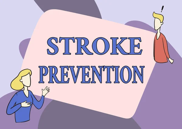 Inspiráló szöveg Stroke Prevention. Koncepció jelentése azonosított személyes kockázati tényezők és életmód megváltoztatása Lady Illustration Miután feltáró beszélgetés kollégájával. — Stock Fotó