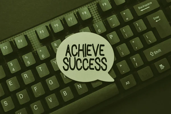 Text sign showing Achieve Success. Internet Concept to attain a desired end or aim Achievement of something Abstract Typing Online Invitation Letters, Fixing Word Processing Program — Stock Photo, Image