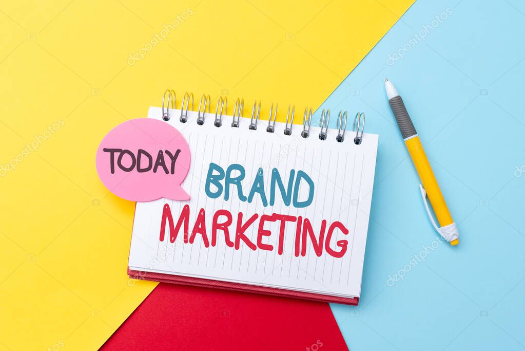 Hand writing sign Brand Marketing. Business showcase creating a name that identifies and differentiates a product Colorful Perpective Positive Thinking Creative Ideas And Inspirations