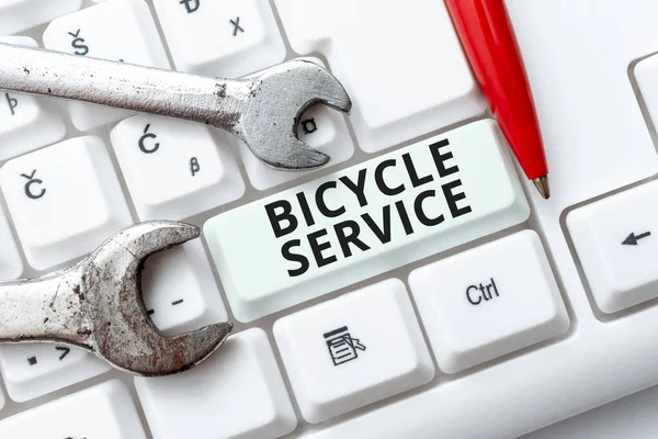 Text sign showing Bicycle Service. Business idea offering services like bicycle rent or and maintenance Typing Device Instruction Manual, Posting Product Review Online