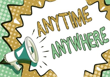 Kavramsal görüntü, her zaman, her yerde. İş konsepti her yerde ve her an Renkli Tasarım Önemli Mesajlar, Soyut Haberler