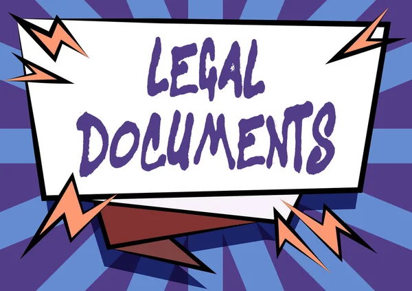 Sign displaying Legal Documents. Word Written on a document concerning a legal matter Drawn up by a lawyer Abstract Displaying Urgent Message, New Announcement Information — Stock Photo, Image