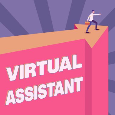 Kavramsal Başlık Sanal Asistanı. Girişimcilere çeşitli hizmetler sunan ve Okun Üzerinde Yeni Aşama Hedefleri Gösteren Erkek Resimleri Taşıma Bavulu.